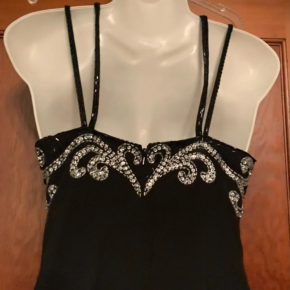 Pro Magic Prom Dress 4 S Black Silver Sparkle Beaded Long Formal Evening Gown - Picture 5 of 9